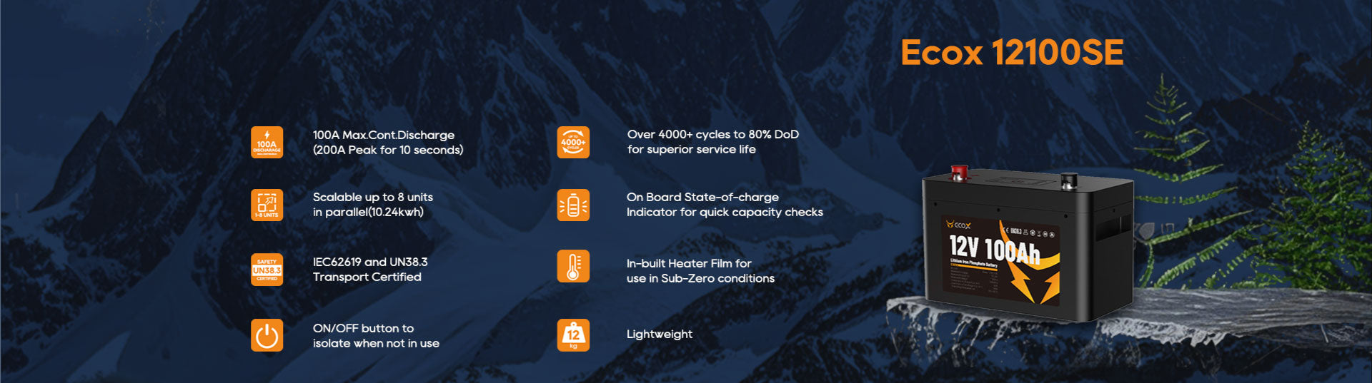 Pytes Ecox 12100 SE LiFePO4 Battery IP21, 1.2 kWh / 12.8 V / 100ah