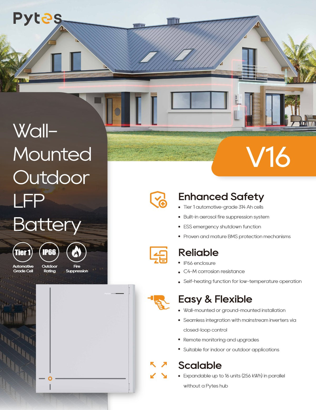Pytes V16 datasheet page 1 - features