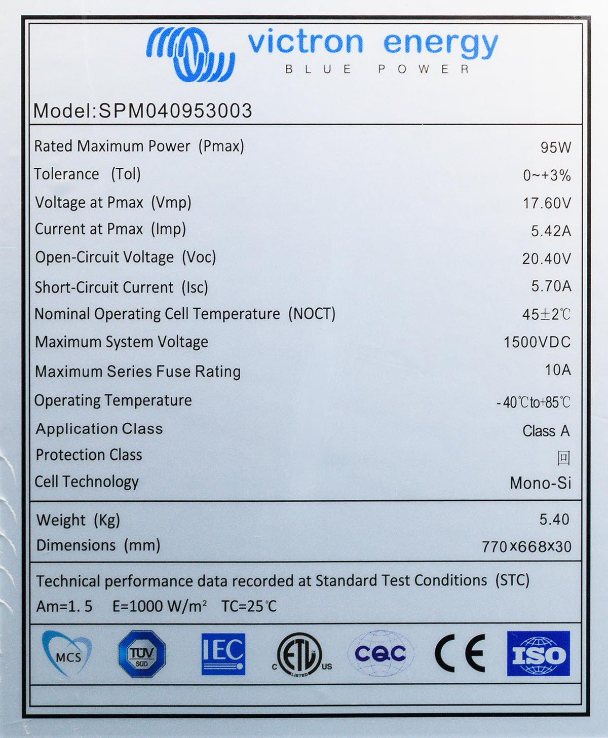 Victron BlueSolar monocrystalline solar panel rear with junction box