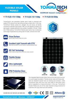 TommaTech® Flexible Solar Panel 55w 655 x 557mm